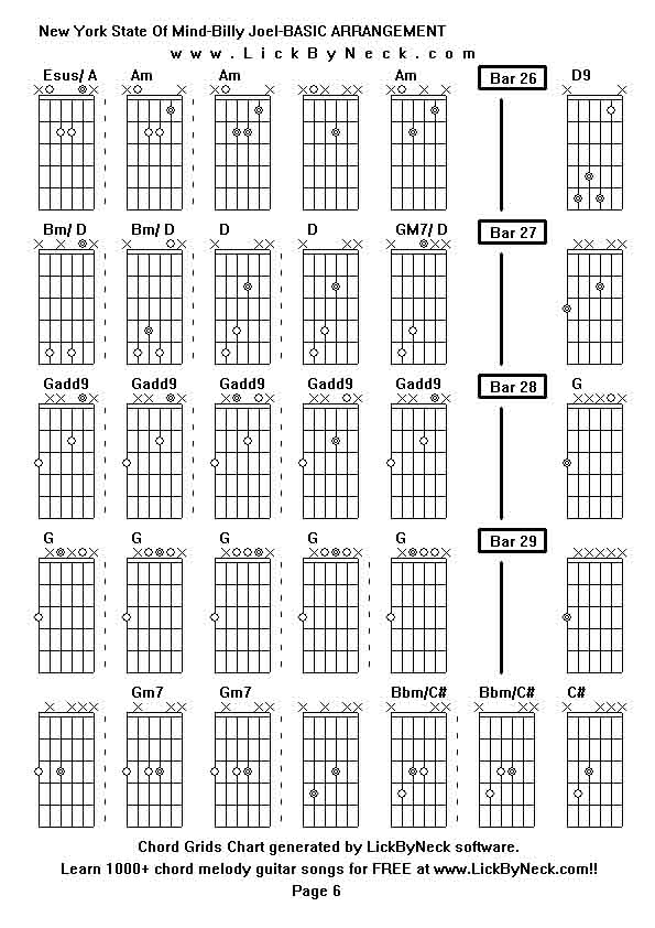 Chord Grids Chart of chord melody fingerstyle guitar song-New York State Of Mind-Billy Joel-BASIC ARRANGEMENT,generated by LickByNeck software.